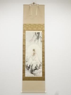 川合玉堂　楊柳観音図　印刷絹本掛軸（共箱）